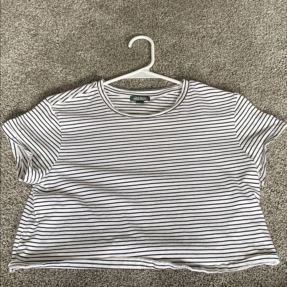 Black and White Striped Cropped Wide Tee
